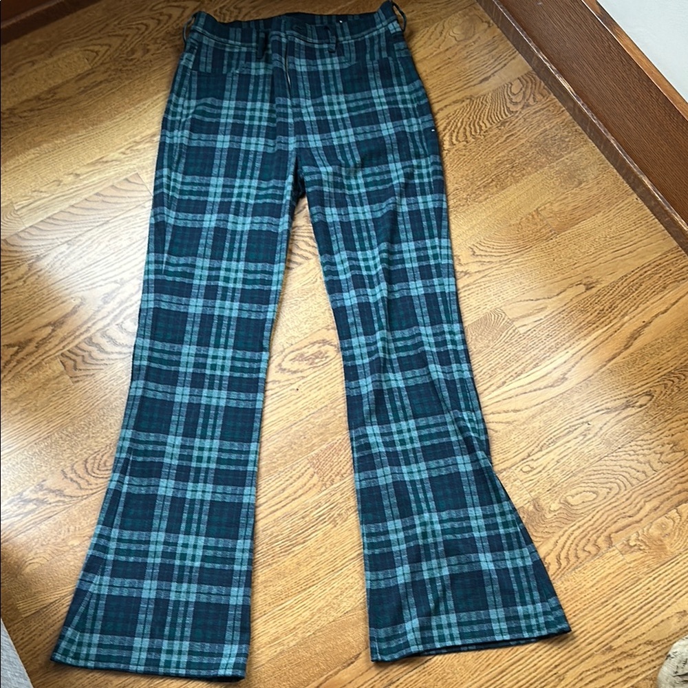 American Eagle Outfitters Plaid Flare Pants - Green and Black